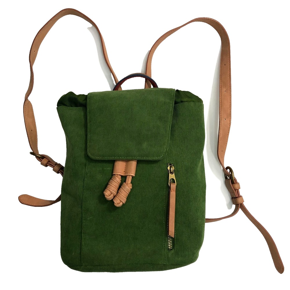 Universal Thread Backpack Green Corduroy Small Zip Pockets Drawstring Tassel